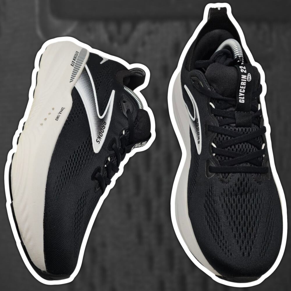 Brooks Glycerin 22 Black Grey White Womens 10.5 Wide D Running Shoes Cushioning
